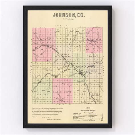 Vintage Map Of Johnson County Nebraska 1885 By Teds Vintage Art