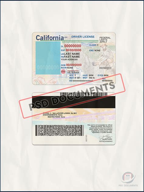 California Driving License Template V1 Psd Documents