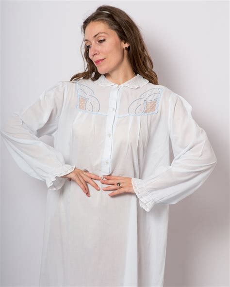 Rare Victorian Nightgown Edwardian Sky Blue Batiste Cotton Etsy