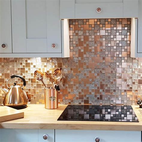 Lunar Copper Metal And Glass Modular Mosaic Kitchen Wall Tiles Modern Gold Tiles Kitchen