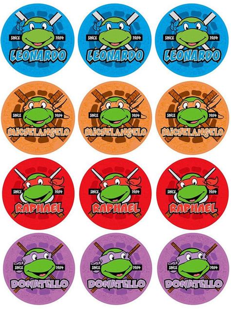 12 X Wafer Cupcake Toppers Tmnt 80s Vintage Bright Easy And Edible