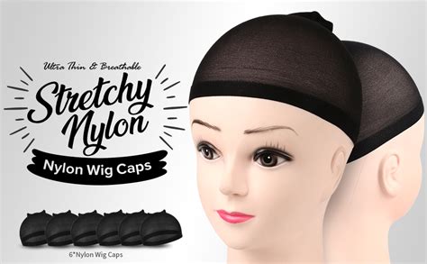 fandamei 6 pcs black nylon stocking caps elastic stretchy nylon stocking wig cap for women