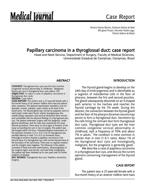 Pdf Papillary Carcinoma In A Thyroglossal Duct Case Report