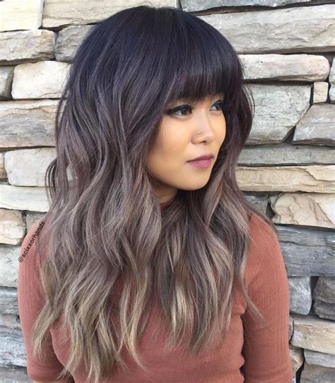 Ash Brown Ombre Hair With Bangs Ombrehair Thick Hair Styles Haircut