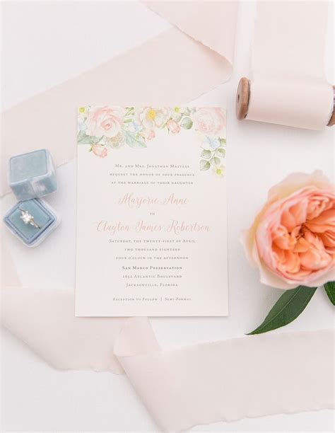 Peach And Dusty Blue Floral Wedding Invitation Suite Floral Wedding