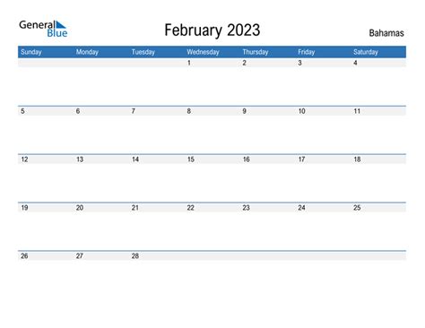 February 2023 Calendar With Bahamas Holidays