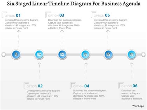 1214 Six Staged Linear Timeline Diagram For Business Agenda Powerpoint