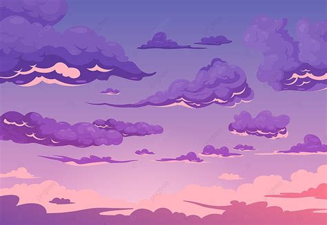 Evening Cloudy Sky Purple Background With Group Of Cumulus And Cirrus