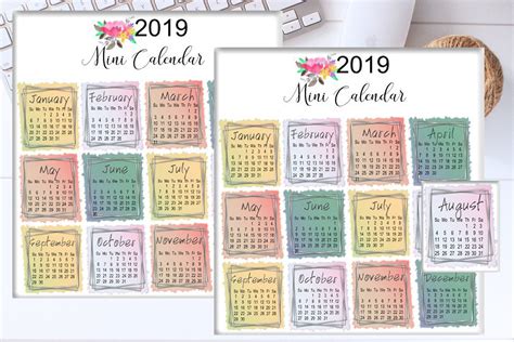 2019 Mini Calendar Stickers Small Calendar Stickers Mc17 Etsy