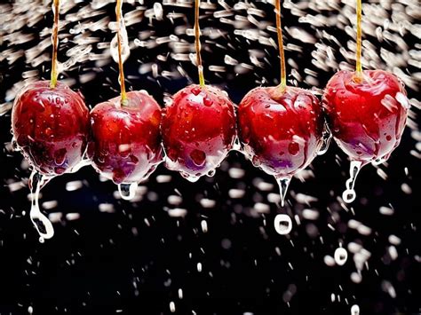 wet cherries red wet delicious fruits cherries bonito drops water yummy hd wallpaper