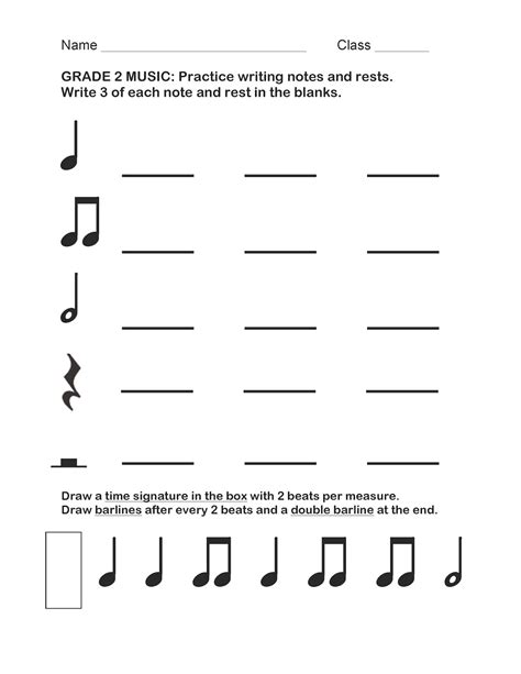 Music Worksheet For 2nd Grade