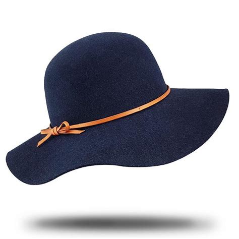 Navy Wide Brim Wool Felt Hat One Size Clothing Accessories Hats