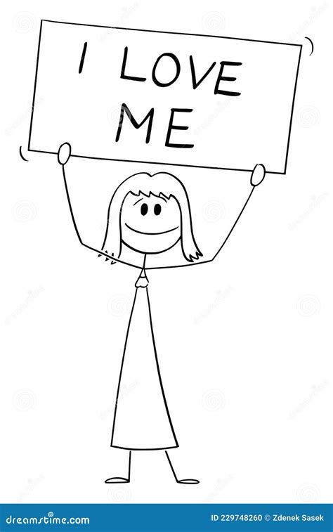 Woman Holding I Love Me Sign Self Love Or Selflove Concept Vector