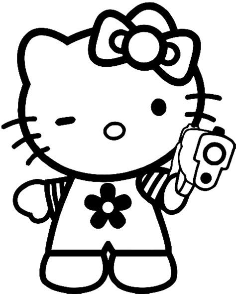 Hello Kitty Gangster Gun Coloring Page Free Printable Coloring Pages