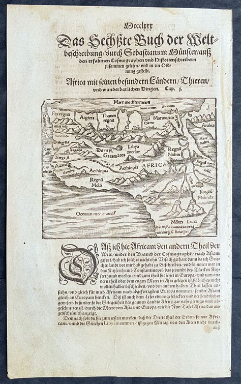 1588 Sebastian Munster Antique Map Of Africa Source Of Nile And Canniba