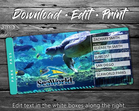 Seaworld Trip Tickets Printable Seaworld Ticket Digital Download