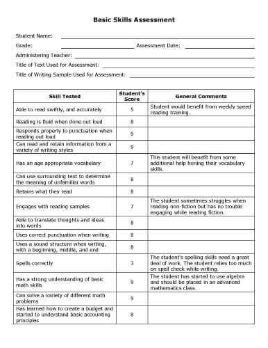 Basic Skills Assessment Examples Format Pdf Examples