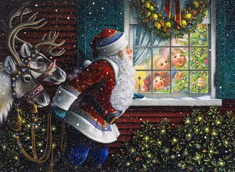 Santas At The Window Art Print By Lynn Bywaters Christmas Art