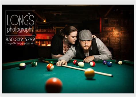 Engagement Portrait Photos Of Cool Couple On Billiard Pool Table With
