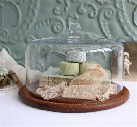 Large Glass Cake Dome With Solid Wood Bread Board Base Etsy Uk