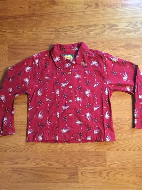 Cabelas Womens Red Paisley Jean Denim Trucker Jacket… - Gem