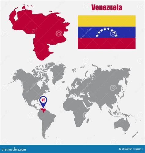 Venezuela Map On A World Map With Flag And Map Pointer Vector