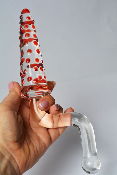 Large Ribbed Clear Glass Dildo Red Triangular Glass Etsy Australia