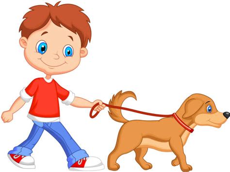 Best Kid Walking Dog Illustrations Royalty Free Vector Graphics And Clip