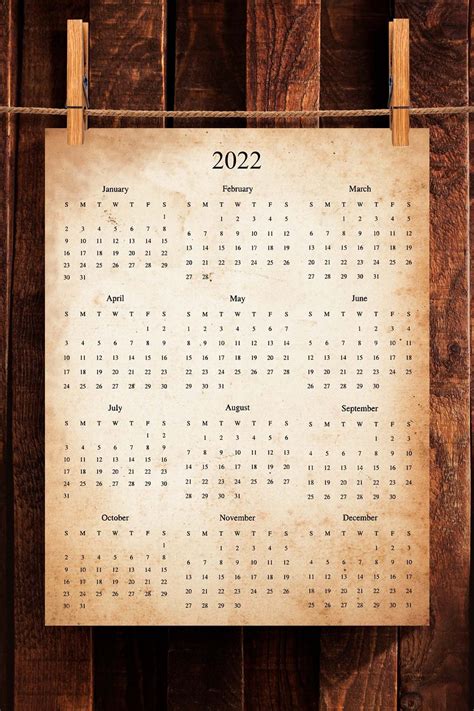 2022 Printable Calendar Vintage Style Background Wall Etsy
