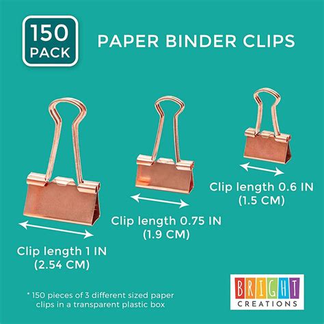 150 Pack 3 Sizes Rose Gold Binder Clips Paper Clamps Assorted Size