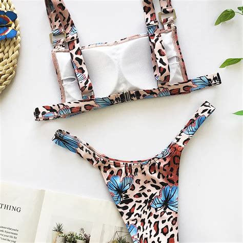 Special Ring Butterfly Print Bandeau Swimming Suit Women Split Bikini