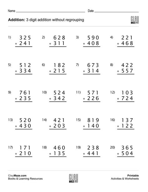 Here is a free printable 3-digit addition worksheet for do… | 3rd grade