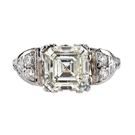 238ct Vintage Asscher Cut Diamond Engagement Ring At 1stdibs