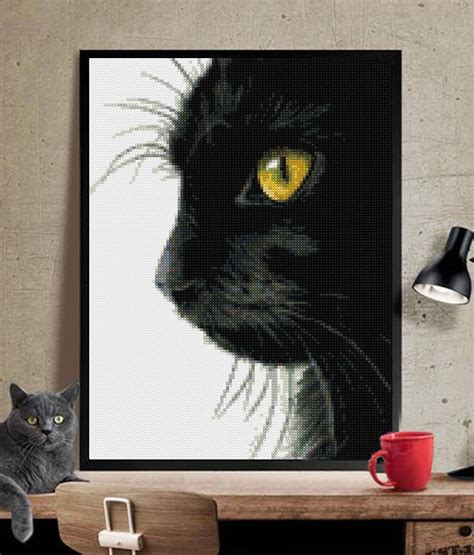 Black Cat Cross Stitch Patterncross Sticth Modern Etsy Gato Punto