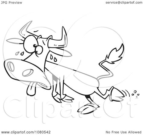 Clipart Outlined Sweating Hot Cow Royalty Free Vector