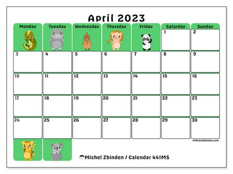 April 2023 Printable Calendar “441ms” Michel Zbinden Uk