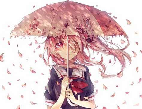 Female Anime Character With Pink Hair Holding Open Umbrella Hd