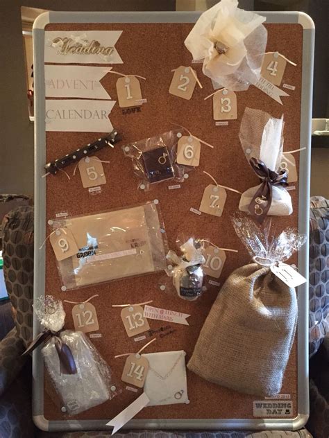 He'll love the dishes and i think i have some raffle tickets i can write on for that!! Wedding advent calendar #weddingideas #bridalgift # ...