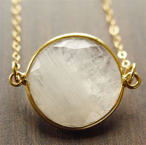 Round Moonstone Gold Necklace Milky White 14k Pendant
