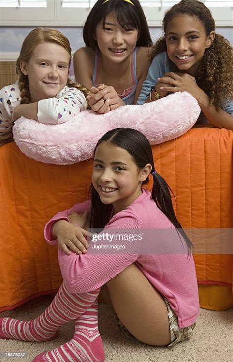 Preteen Girls At Slumber Party High Res Stock Photo