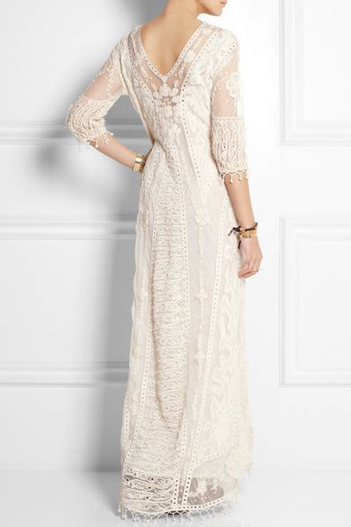 Kate Moss For Topshop Embroidered Tulle And Crocheted Lace Maxi Dress