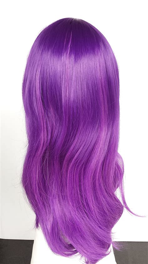 Purple Long Wig Long Wavy Dark Purple Wig With Side Bangs Etsy