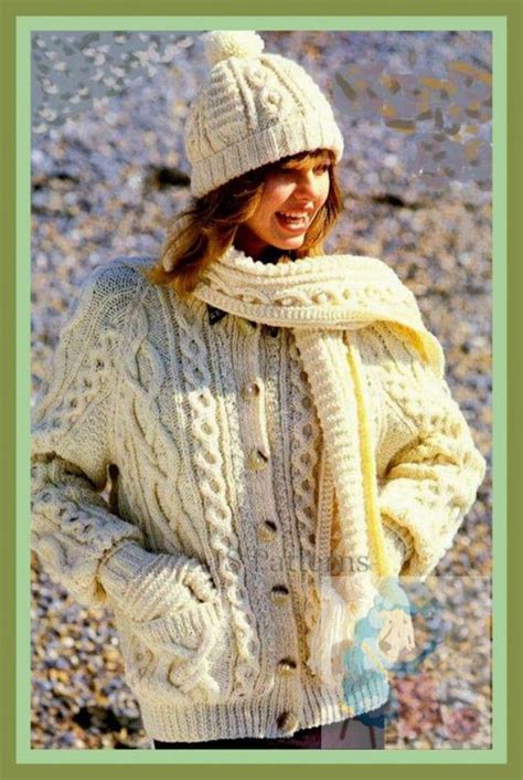 pdf knitting pattern for ladies classic aran cardigan and a etsy