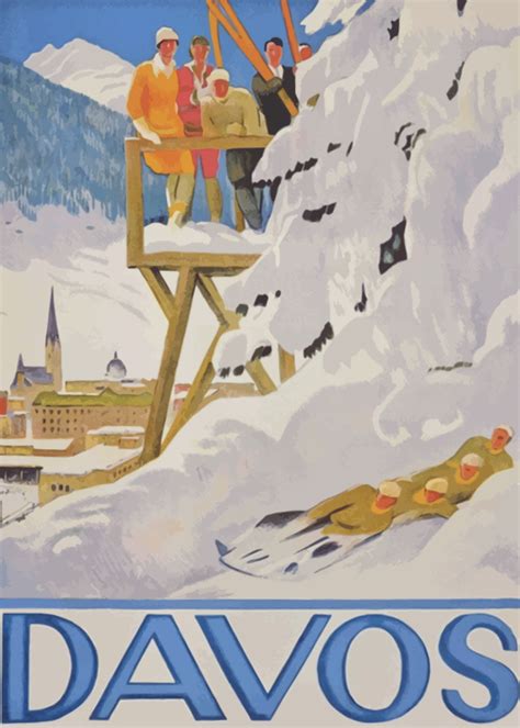 Davos Ski Retro Plakater Med Franske Populære Designs