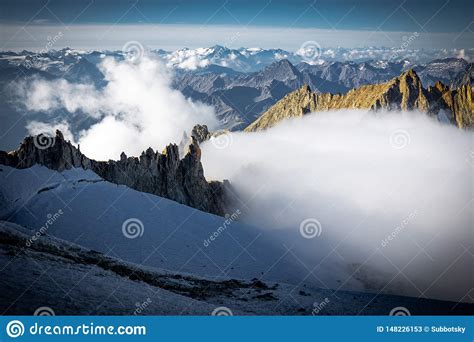 Alps Mountains Range Summits Glacier Landscape Mont Blanc Massif Stock