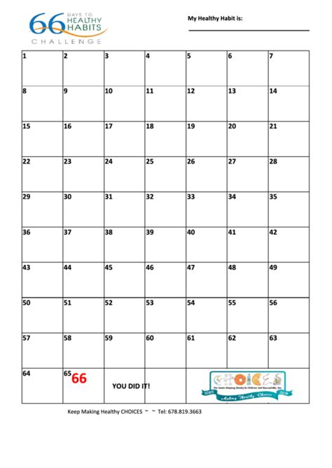 66 Days To Healthy Habits Challenge Printable Pdf Download