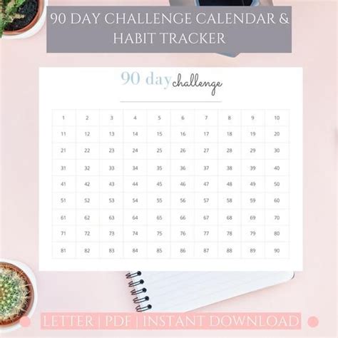 90 Days Habit Tracker And Challenge Chart