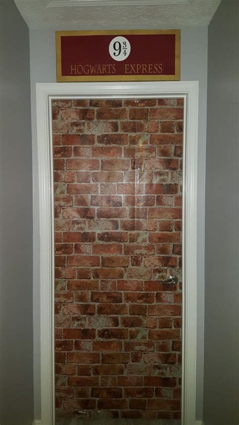 Team with a subtle silver paint or cream paint to allow the wallpaper to really stand out! Harry Potter bedroom brick wallpaper platform 9 3/4 sign ...