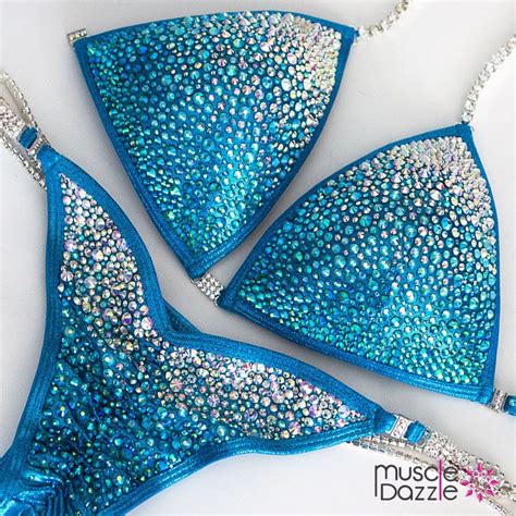 Aqua Blue Crystal Competition Bikini Mens Fitness Muscle Fitness Gain