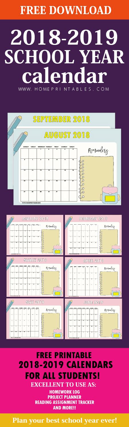 Free School Year Calendar For 2018 To 2019 For Students And Teachers